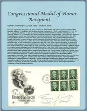 Francis S Currey d2019 signed autograph FDC USA Army WWII MOH Recipient