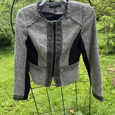 WHBM Blazer Jacket Sz 4 Trim Detail Office Classic Black White Beige