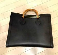 Borsa vintage Gucci in bambù grande pelle nera Old Gucci