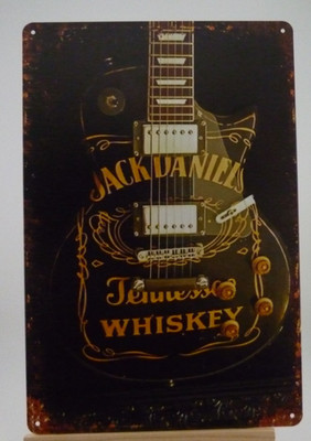 Jack Daniels Style Whiskey Guitar Tin Sign Music Bar Man Cave Wall Decor