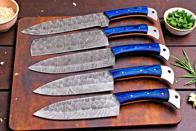 Custom  Hand Made FORGED DAMASCUS STEEL CHEF SET Kitchen Knives 1768