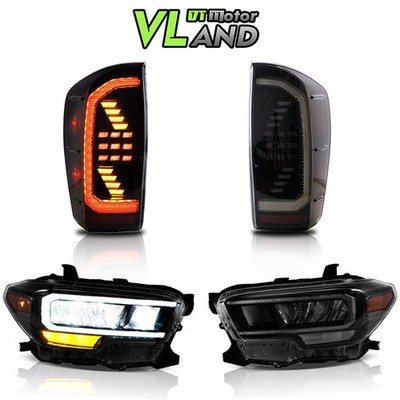 VLAND LED Headlights & SMOKED Tail Lights For 16-23 Toyota Tacoma W/Sequential