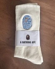    BAPE  A Bathing Ape Long Crew Socks   White - Blue Head   Size Large   BNWT