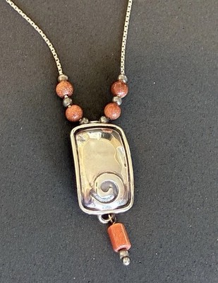SILPADA 925 Sterling Silver Vintage Goldstone Gem Ethnic Box Chain Necklace 16''