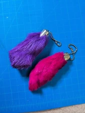 Lot 2 Lucky Rabbits Foot Feet Vintage Keychains Key Rings Pink And Purple