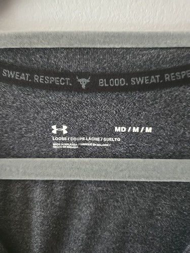 Under Armour Project Rock Shirt Mens Medium Gray Gym Training Charcoal Bull Logo - Picture 7 of 11