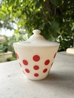 Vintage Anchor Hocking Fire King Red Dot Grease Jar With Lid Milk Glass 1950s