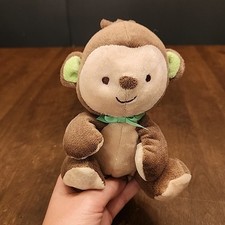 Fisher Price Brown Monkey Soft Plush 6" Toy Figure Green Ribbon 2013 Baby