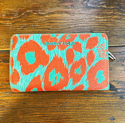 BIMBA Y LOLA Women's Zip-Around Wallet Cheetah Teal/Orange