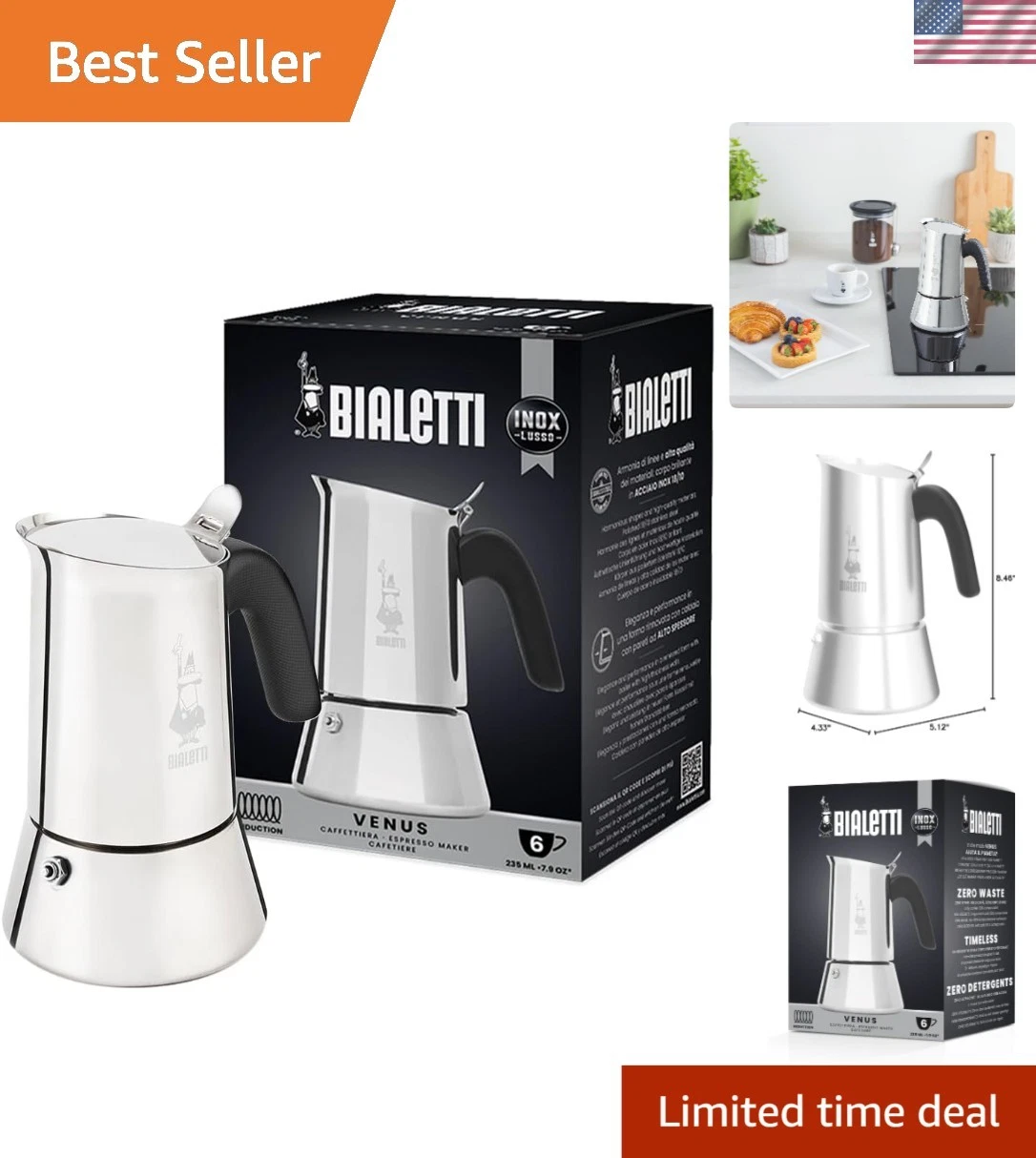 Coffee Maker Espresso Stovetop 6 Cup Stainless Steel Induction Gas Electric