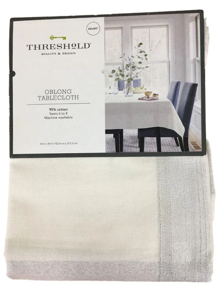 Threshold Silver & Ivory Stripe Christmas Tablecloth, Table Cloth 60x84 Ob - Image 3 of 3