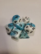 7pc Set Teal White Gemini Dice in Box RPG Game D&D Chessex