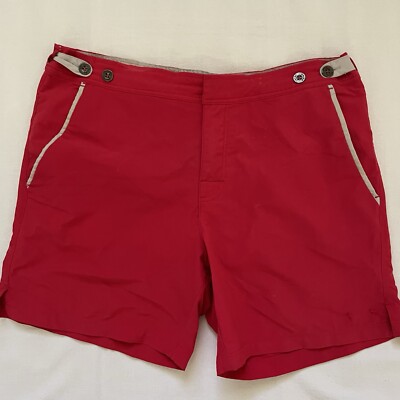 Parke & Ronen Swim Shorts Men Sz 30 Red Bermuda VTG 60 s Style James Bond Liner