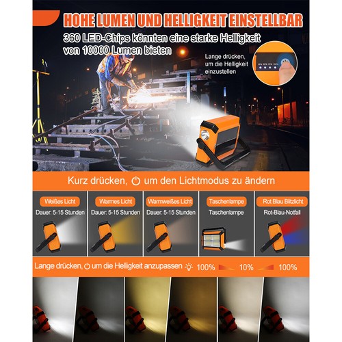 LED Arbeitsleuchte Akku Aufladbar Werkstattlampe Baustrahler Flutlicht Solar DE - Bild 35 von 56