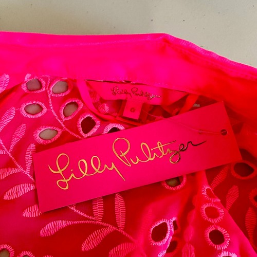 LILLY PULITZER AMRITA MIDI DRESS PINK ISLE SWIRLY FERN SCALLOPED EYELET 0 $348 - Picture 16 of 17