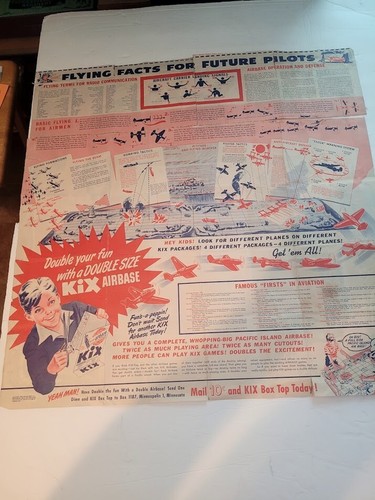 VINTAGE 1945 KIX CEREAL AIR PLANE PROMOTION POSTER with AIR STRIP 26"X26" - Picture 3 of 12