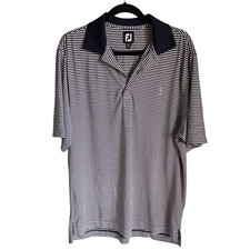 Footjoy Shirt Men's Medium Blue White Striped Polo Short Sleeve Golf