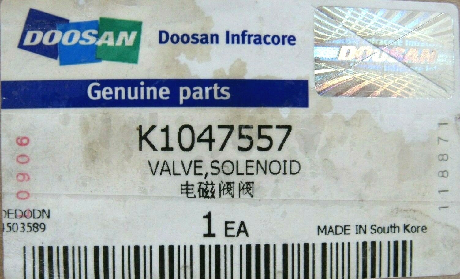 NEW DOOSAN K1047557 VALVE, SOLENOID | eBay