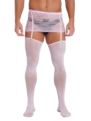 Medias sexy de lencería con tirantes de encaje pantimedias de malla liguero para hombre - Imagen 54 de 104