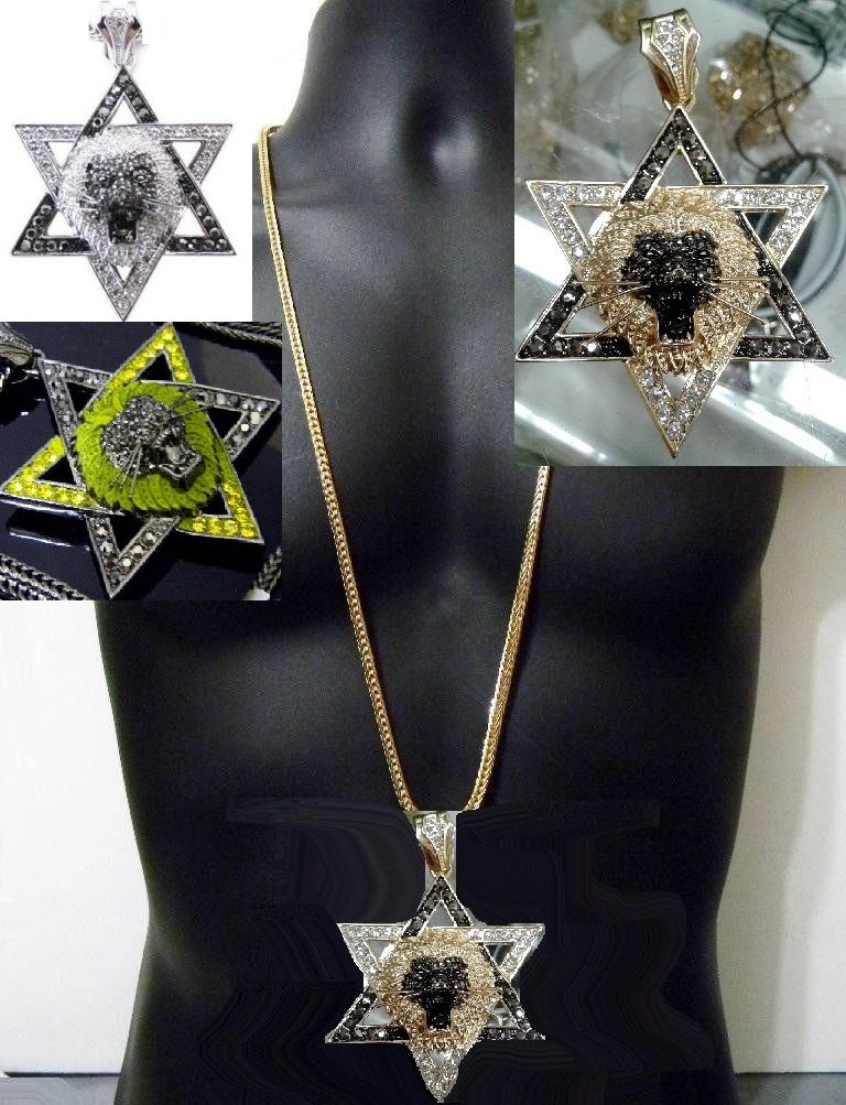 Star Of David Jewish Lion Pendant Hip Hop Rap Style Chunky Necklace Franco  Chain