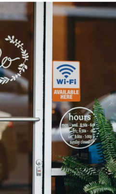 Wi-Fi AVAILABLE HERE Adhesive Sticker Decal WiFi SIGN door window COSCO 098359
