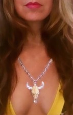 Longhorn Necklace Cow Bull Skull Steer Head Large Sculptural Bohemian Boho Texas