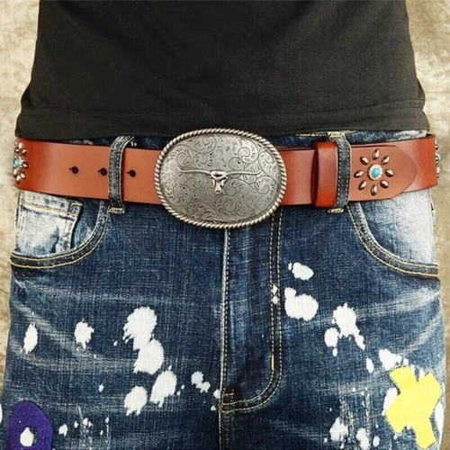 Real Leather Waist Belt Heavy Metal Stone Rivet Studded Unisex Punk Waistband - Picture 16 of 28