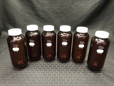 (6) PYREX 200mL Amber Glass Heavy Wall Centrifuge Bottle 38-400 Cap 1261-200