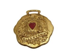 Antique 1867 Allentown PA Watch Fob Medal Souvenir Brass Eagle Red Heart Shield