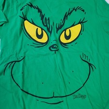 The Grinch By Dr. Seuss Green Grinch Face Short Sleeve Unisex T-Shirt Sz L 2017