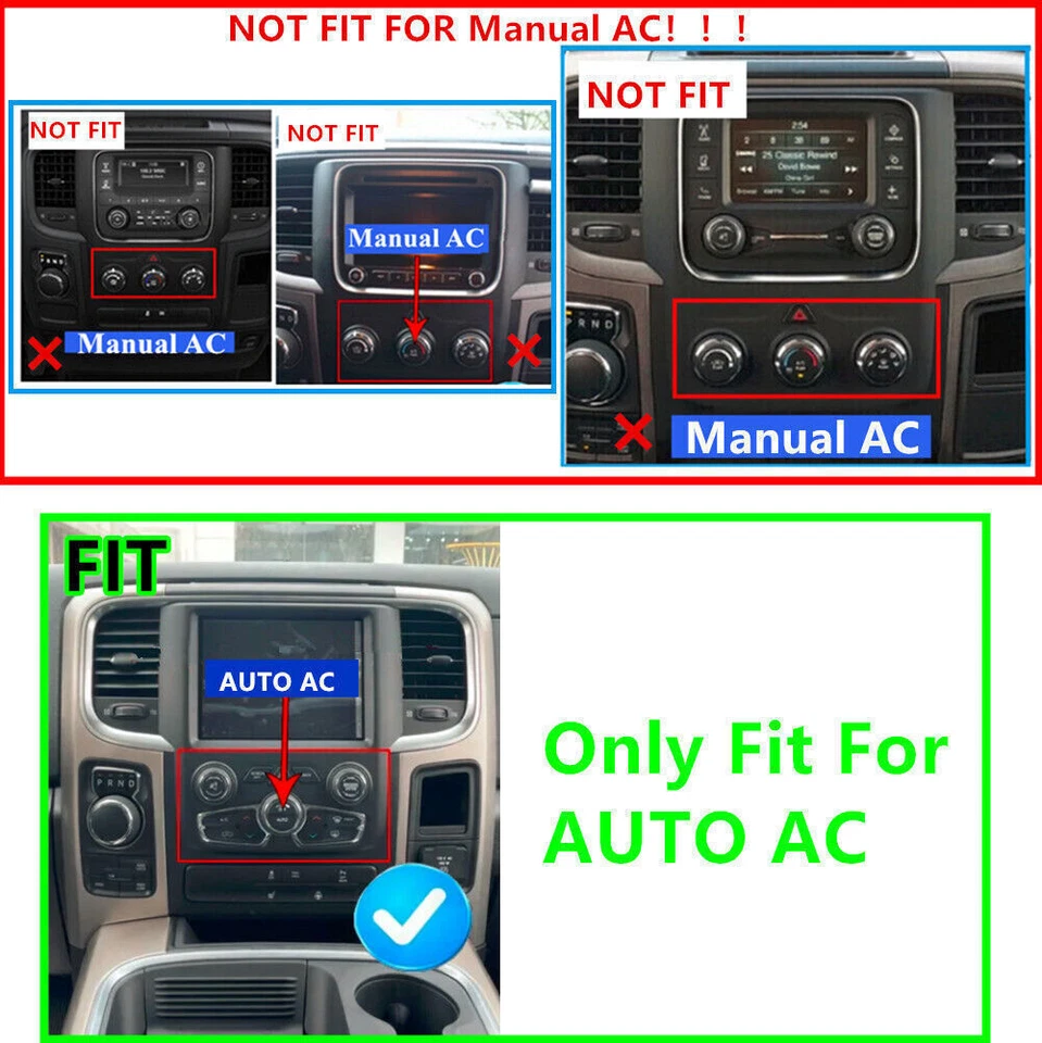 Car Radio Stereo Auto AC for Dodge Ram 2013-2019 1500 2500 3500 Carplay/Android - Image 2 of 4
