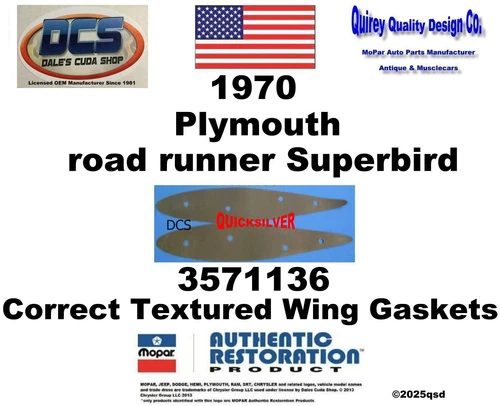 1970 Plymouth Superbird Correct Rear Wing Seals 3571136 New MoPar USA