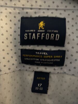 Stafford Men's long Sleeve Travel Easy-Care Broadcloth Stretch Dress Shirt  17 | eBay