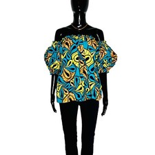 Turquoise  Multicolor Print Off The Shoulder Loose Fits Blouse  