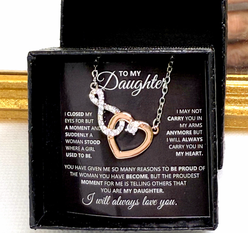 Daughter Gift Infinity heart Pendant Necklace Stainless Steel Boxed Rhinestones