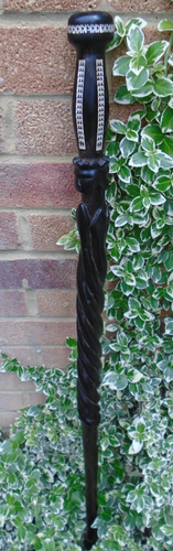 Hardwood ebony walking stick with Mop inlay and carved kings detail- lovely item - Picture 12 of 18