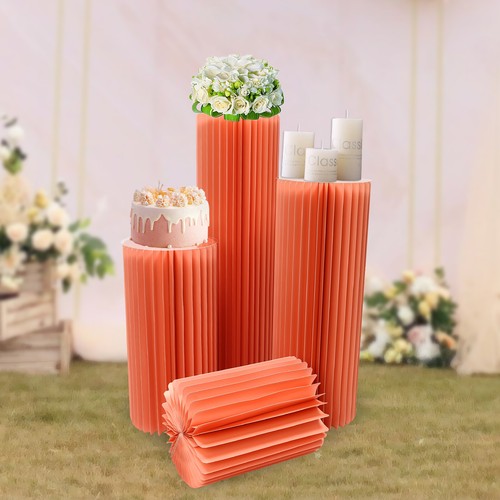 4 PCS Cylinder Pedestal Stands Round Wedding Foldable Paper Column Party Decor