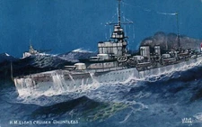 Postcard British Royal Navy HMS Dauntless Leslie Carr Art - J. Salmon