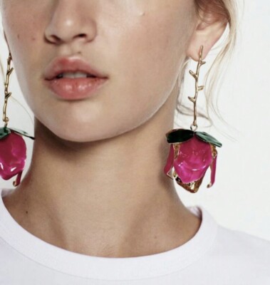 Zara Flower Earrings 3D Exaggerated Pink Buds Rose Gold