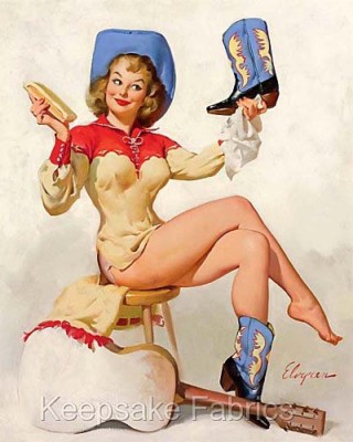 Pin Up Elvgren Cowgirl Boots Crazy Quilt Block Multi Sizes