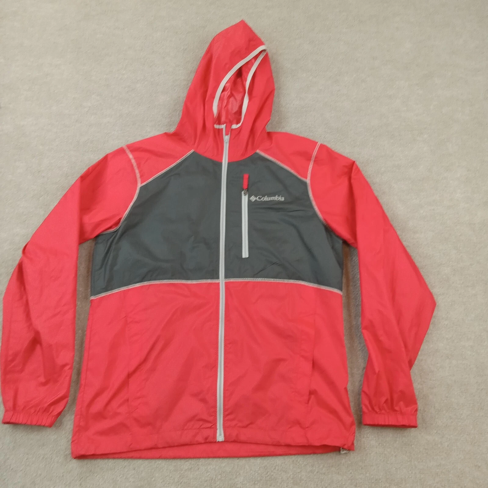 Columbia Windbreaker Jacket Mens Small Red Hooded Full Zip Pocket Lightweight