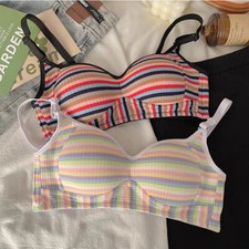 Womens Bra Thin Wireless 3/4 Cup Lingerie Rainbow Striped Lingerie Bralette US '