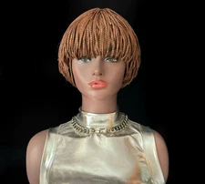 Box Braid Wig Light Brown Short Bob Wig Box Braided Wig with Bangs 6 inch