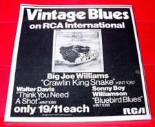 Big Joe Williams Crawlin King Snake Vintage ORIG 1970 Press/Mag ADVERT 5.5"x 5"