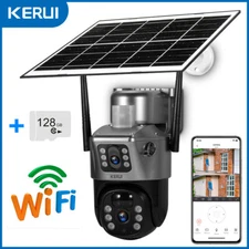 Dual Lens 4MP WiFi Solar Camera Wireless Outdoor CCTV PTZ Home Security IR Cam