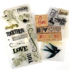 All About LOVE Rubber and Acrylic Stamps.  Hearts, Words, Dove, Bouquet, Forever