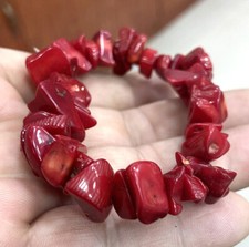 Natural 9-12mm Irregular Red coral Gemst Beads Elasticity Bracelet 7.5  