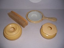 Vintage Art Deco French Ivory Celluloid Vanity Dresser Set