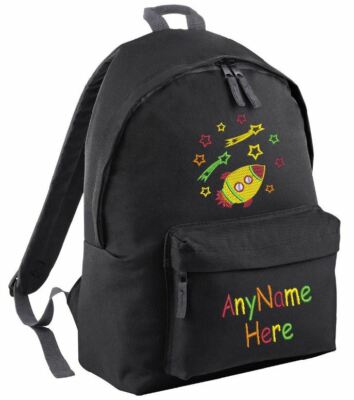 PERSONALISED EMBROIDERED SPACE ROCKET STARS BRIGHT DESIGN