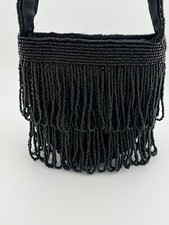 Vintage Far Nine Beaded Tassel Purse Black Small Dance Homecoming Bag Prom